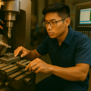 A Toolmaker working with modern CNC equipment