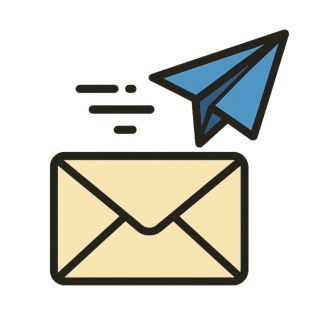 An email and a paper plane symbol to give an image of a contact me message flying to my inbox!